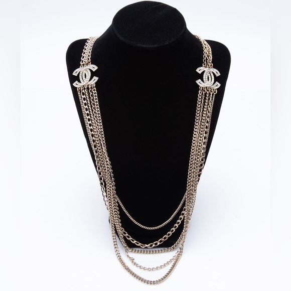 Chanel CC Strass Multistrand Double Loop Necklace in Gold - Picture 3 of 14
